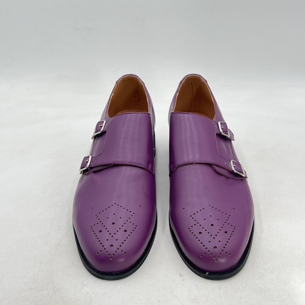 FSJ Purple Men's Double Monk Strap Dress Loafers with Buckle, Business Shoes - Picture 3 of 8